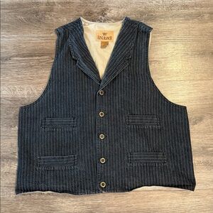 King Ranch Men’s Blue Pinstriped Western Cotton Denim Vest Size L